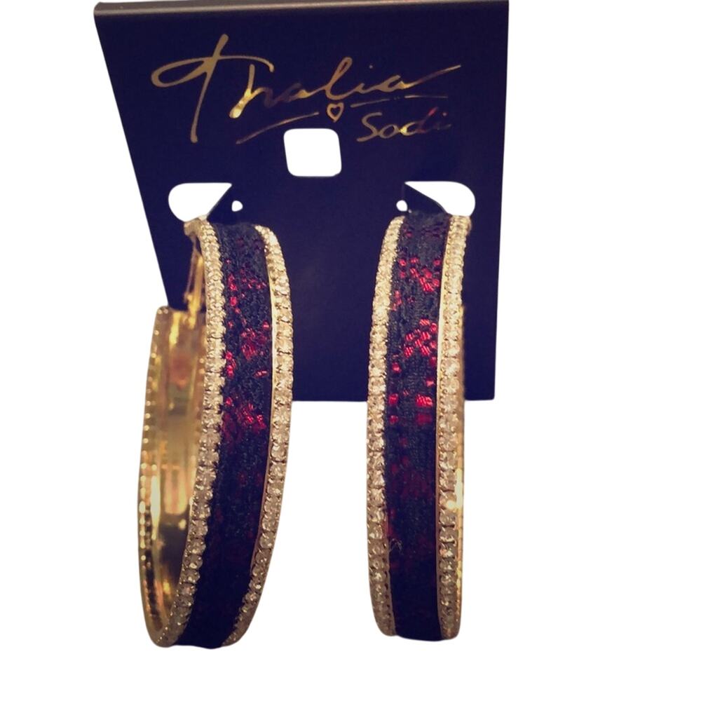 Thalia Sodi large Hoop Earrings Lace & Rhinestones New on Card
